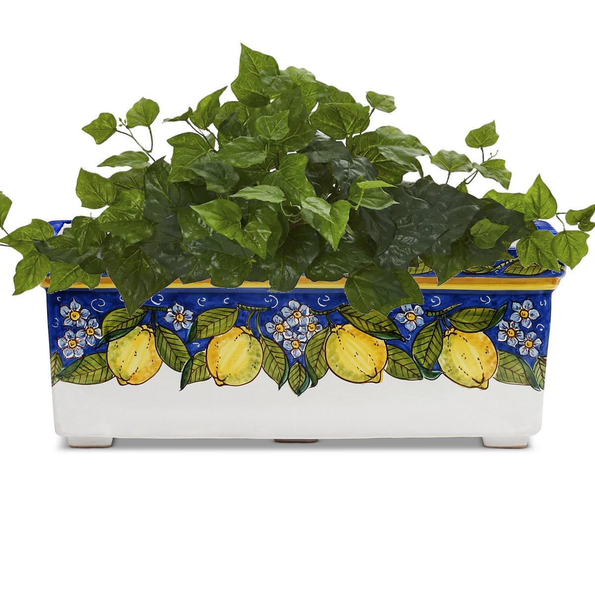 SICILIA: Rectangular Jardiniere from Caltagirone Sicily (Indoor-Outdoor) - BLUE Lemon Design - artisticaitalian.com