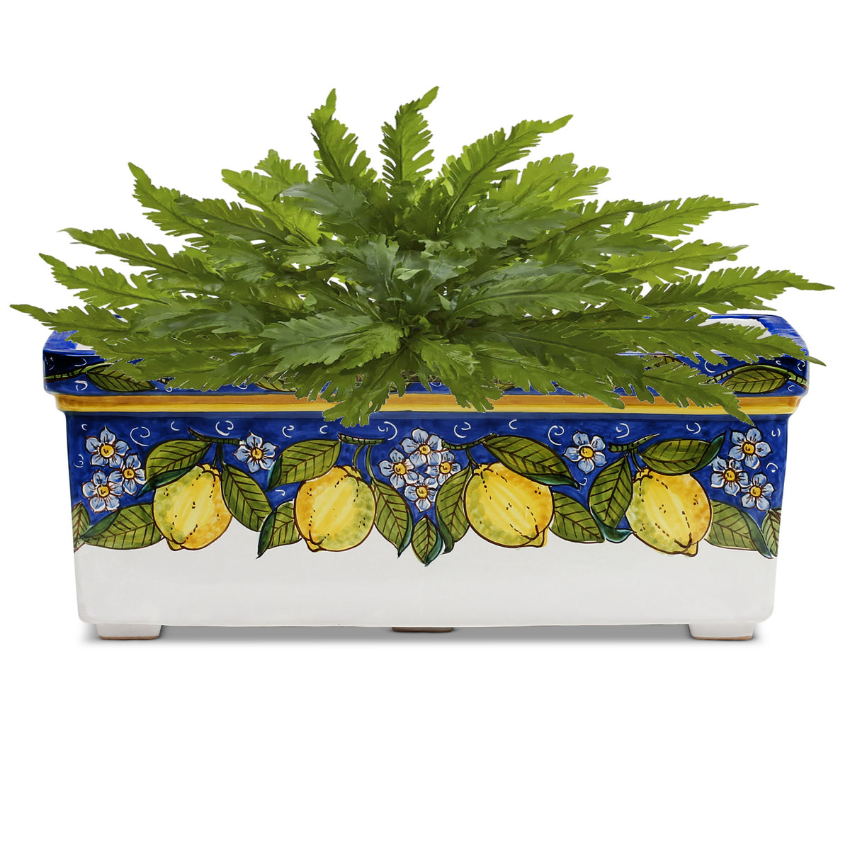 SICILIA: Rectangular Jardiniere from Caltagirone Sicily (Indoor-Outdoor) - BLUE Lemon Design - artisticaitalian.com