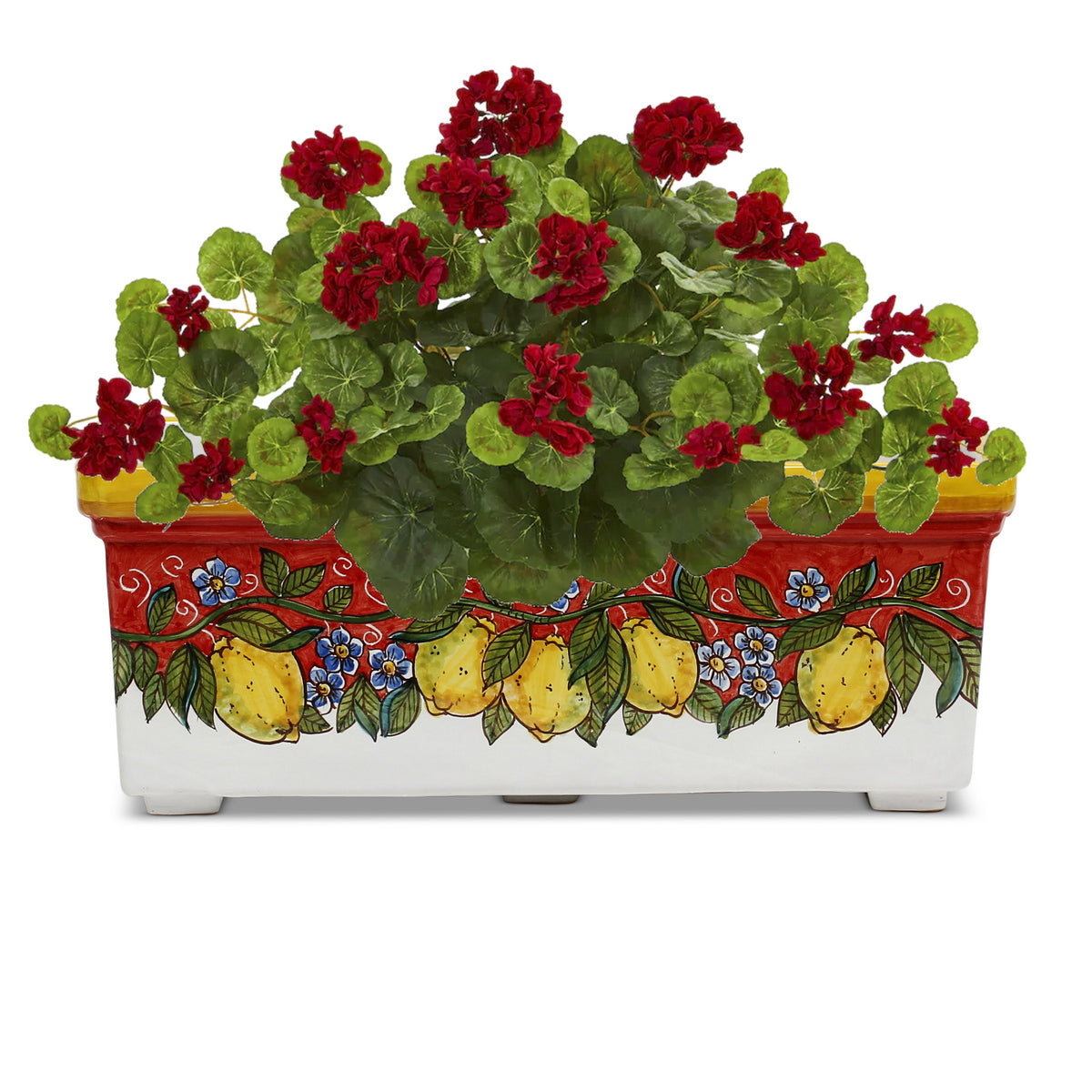 SICILIA: Rectangular Jardiniere from Caltagirone Sicily (Indoor-Outdoor) - RED Lemon Design - artisticaitalian.com