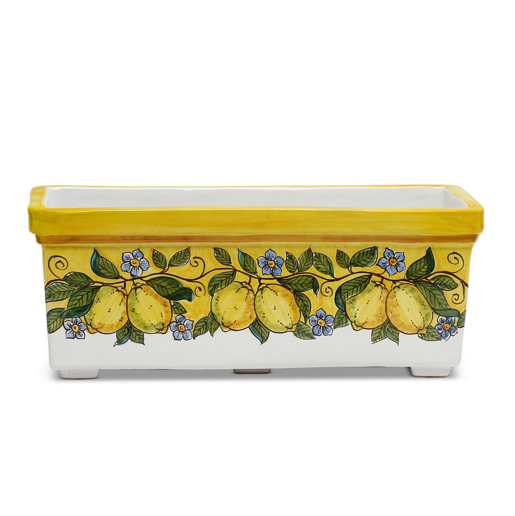 SICILIA: Rectangular Jardiniere from Caltagirone Sicily (Indoor-Outdoor) - YELLOW Lemon Design - artisticaitalian.com