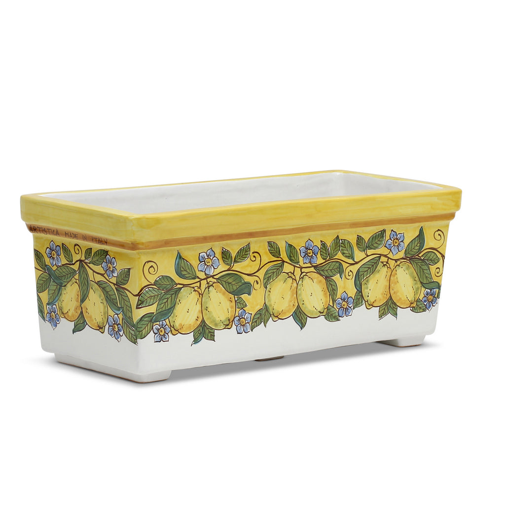 SICILIA: Rectangular Jardiniere from Caltagirone Sicily (Indoor-Outdoor) - YELLOW Lemon Design - artisticaitalian.com