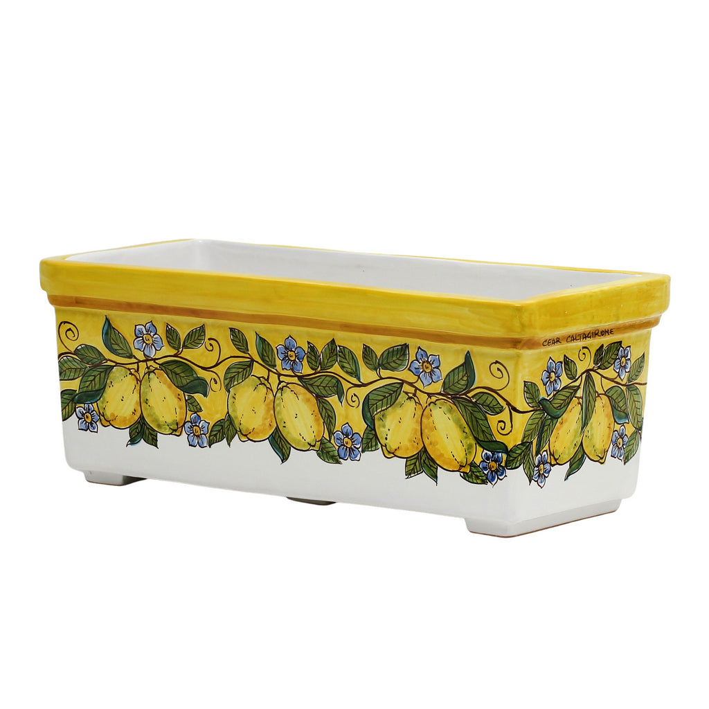 SICILIA: Rectangular Jardiniere from Caltagirone Sicily (Indoor-Outdoor) - YELLOW Lemon Design - artisticaitalian.com