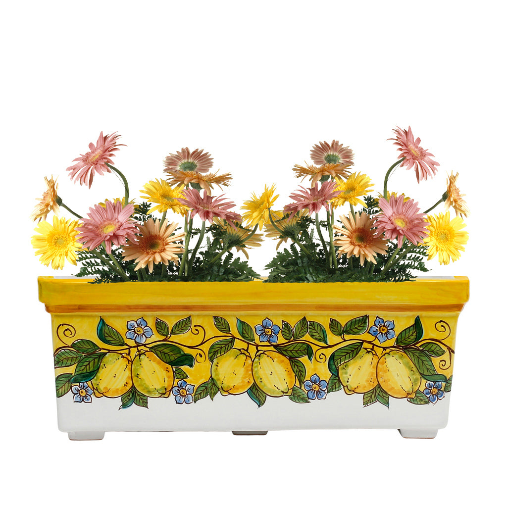 SICILIA: Rectangular Jardiniere from Caltagirone Sicily (Indoor-Outdoor) - YELLOW Lemon Design - artisticaitalian.com