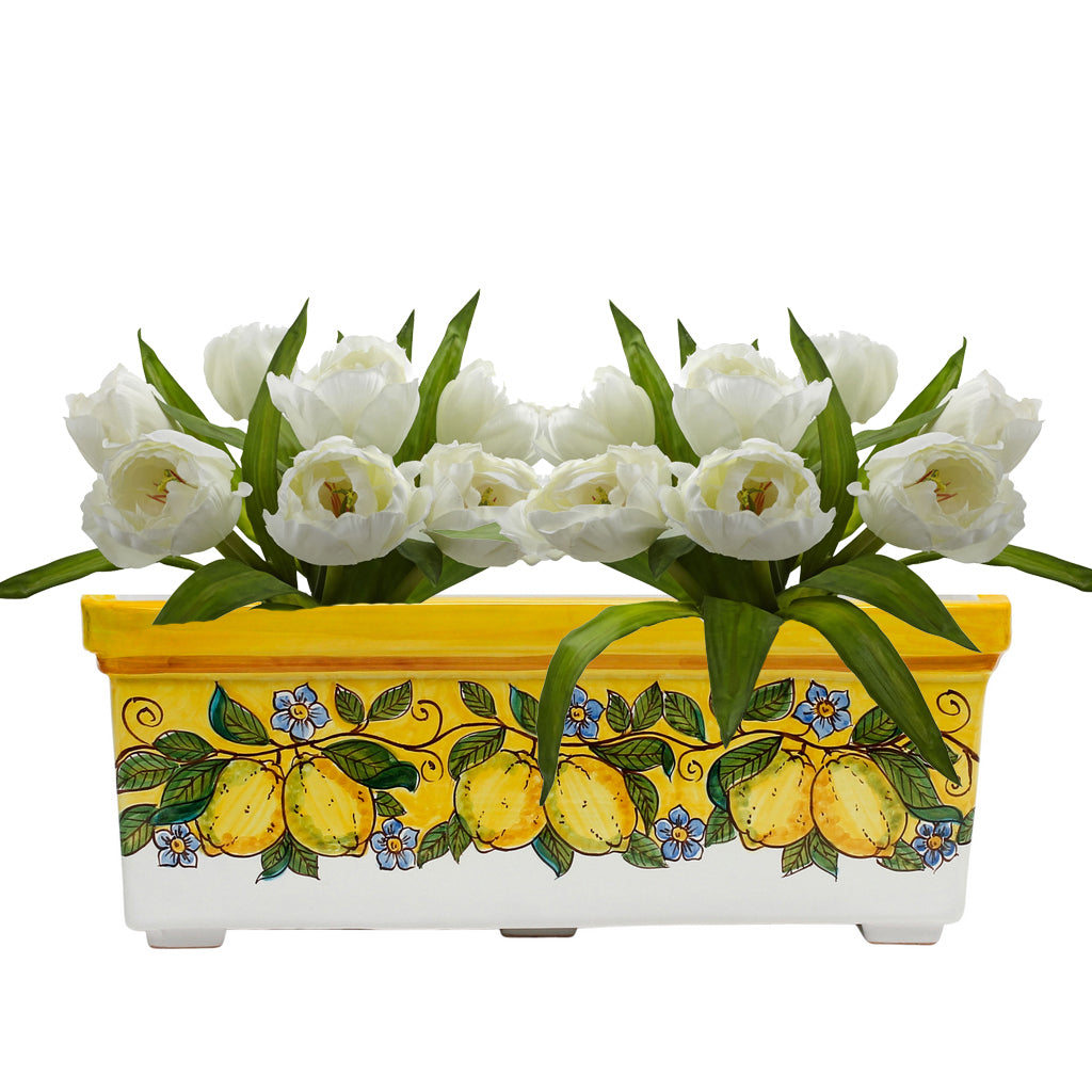 SICILIA: Rectangular Jardiniere from Caltagirone Sicily (Indoor-Outdoor) - YELLOW Lemon Design - artisticaitalian.com