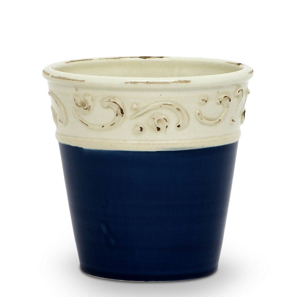 SCAVO COLORE: Small Cachepot Vase - Blue/White - artisticaitalian.com