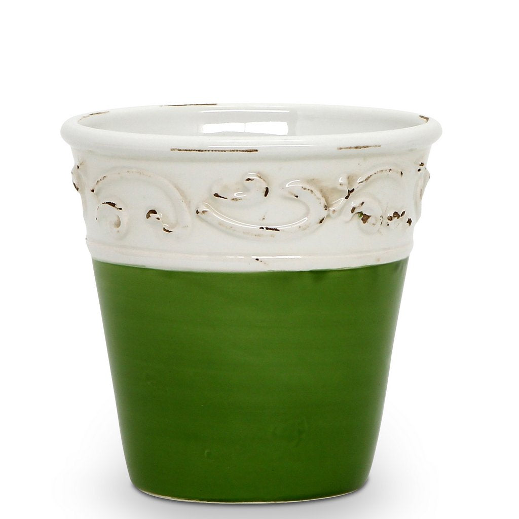 SCAVO COLORE: Small Cachepot Vase - Green/White - artisticaitalian.com