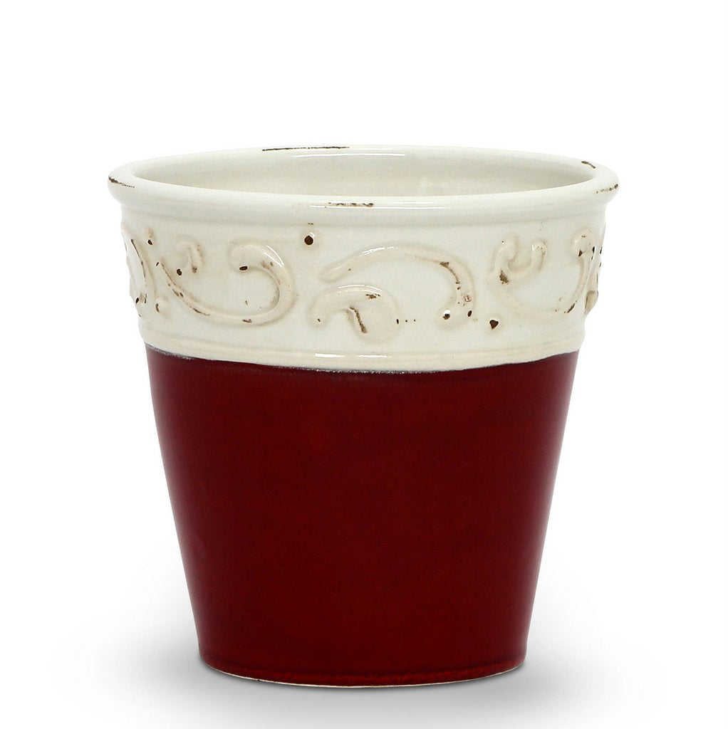 SCAVO COLORE: Small Cachepot Vase - Red/White - artisticaitalian.com