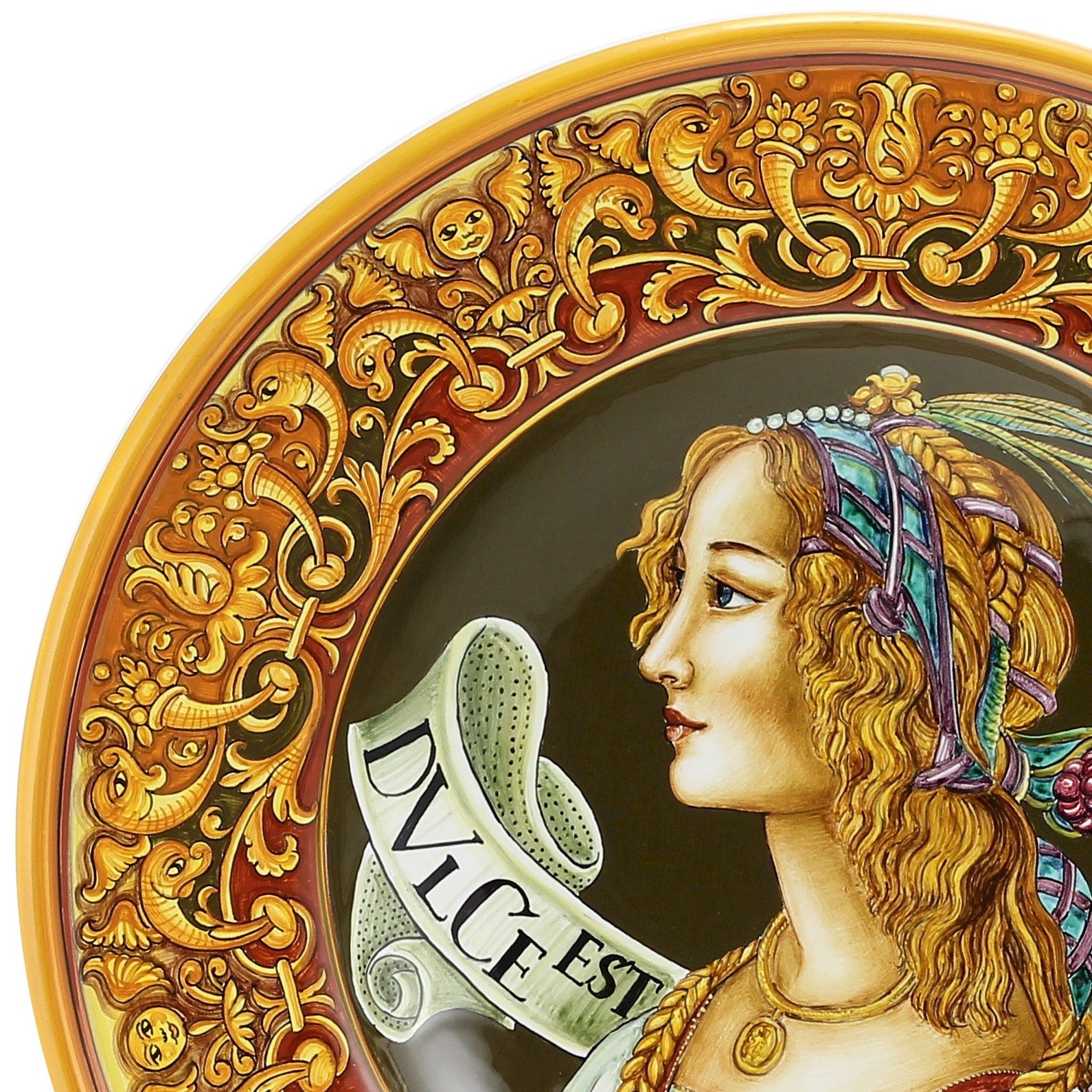 PRIMA CLASSE: Large Wall Plate w Renaissance figure Dulce Est Amar (Woman) (20D) - artisticaitalian.com