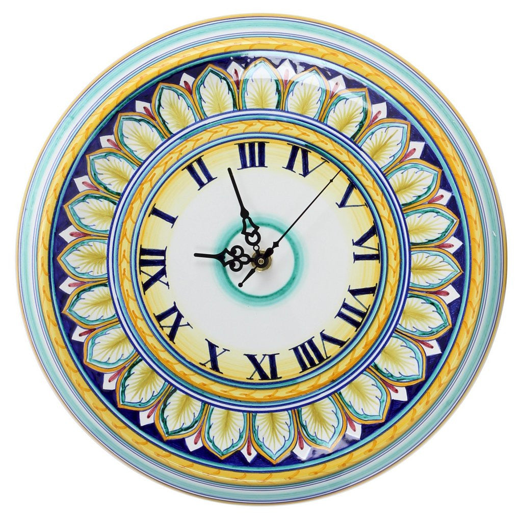 DERUTA VARIO: Round Wall Clock Peacock Foglie Verdi Design - artisticaitalian.com