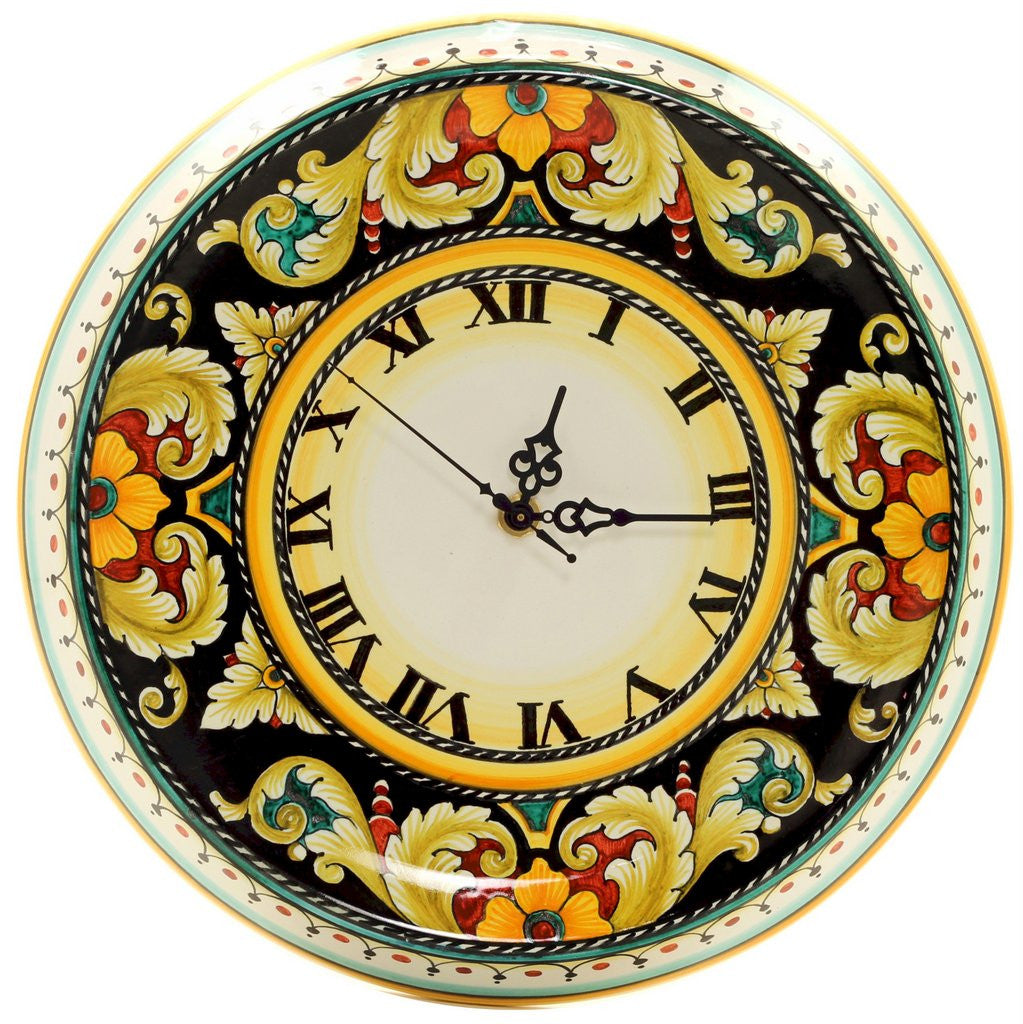 DERUTA VARIO: Round Wall Clock Dec Foglie F Nero - artisticaitalian.com