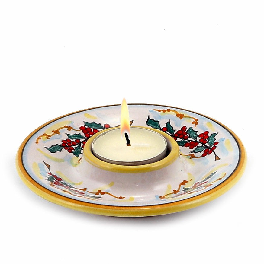 CHRISTMAS HOLLY: Deruta Tea Light Saucer - artisticaitalian.com