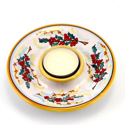 CHRISTMAS HOLLY: Deruta Tea Light Saucer - artisticaitalian.com