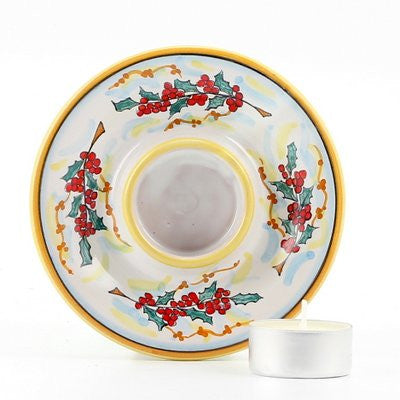 CHRISTMAS HOLLY: Deruta Tea Light Saucer - artisticaitalian.com