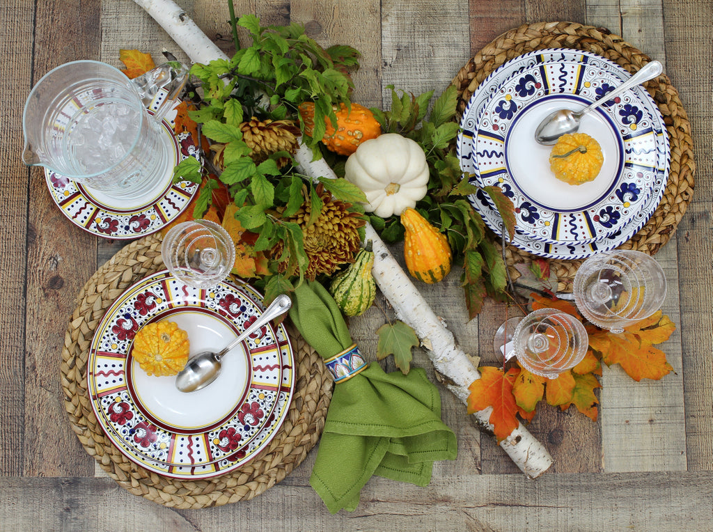 ORVIETO RED ROOSTER: 5 Pieces Dinnerware Place Setting - White Center - artisticaitalian.com