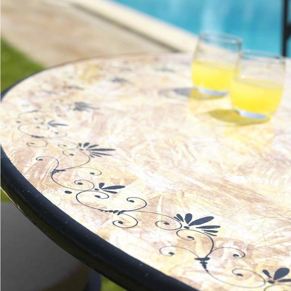 CERAMIC STONE TABLE + IRON BASE: AVIGNONE Design - Hand Painted in Deruta, Italy. - artisticaitalian.com