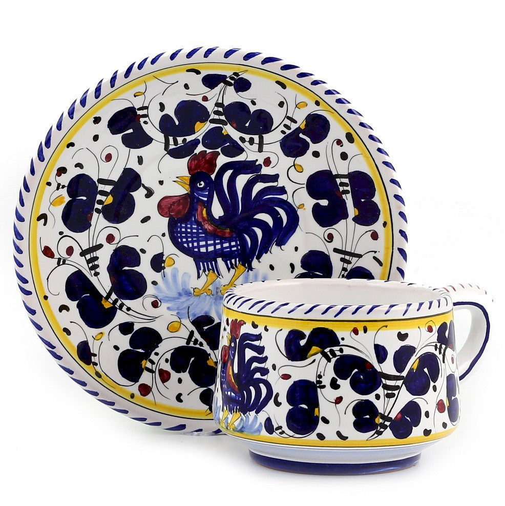 ORVIETO BLUE ROOSTER: Cup and Saucer - artisticaitalian.com