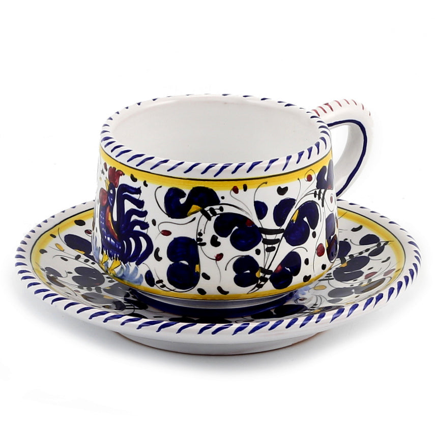 ORVIETO BLUE ROOSTER: Cup and Saucer - artisticaitalian.com