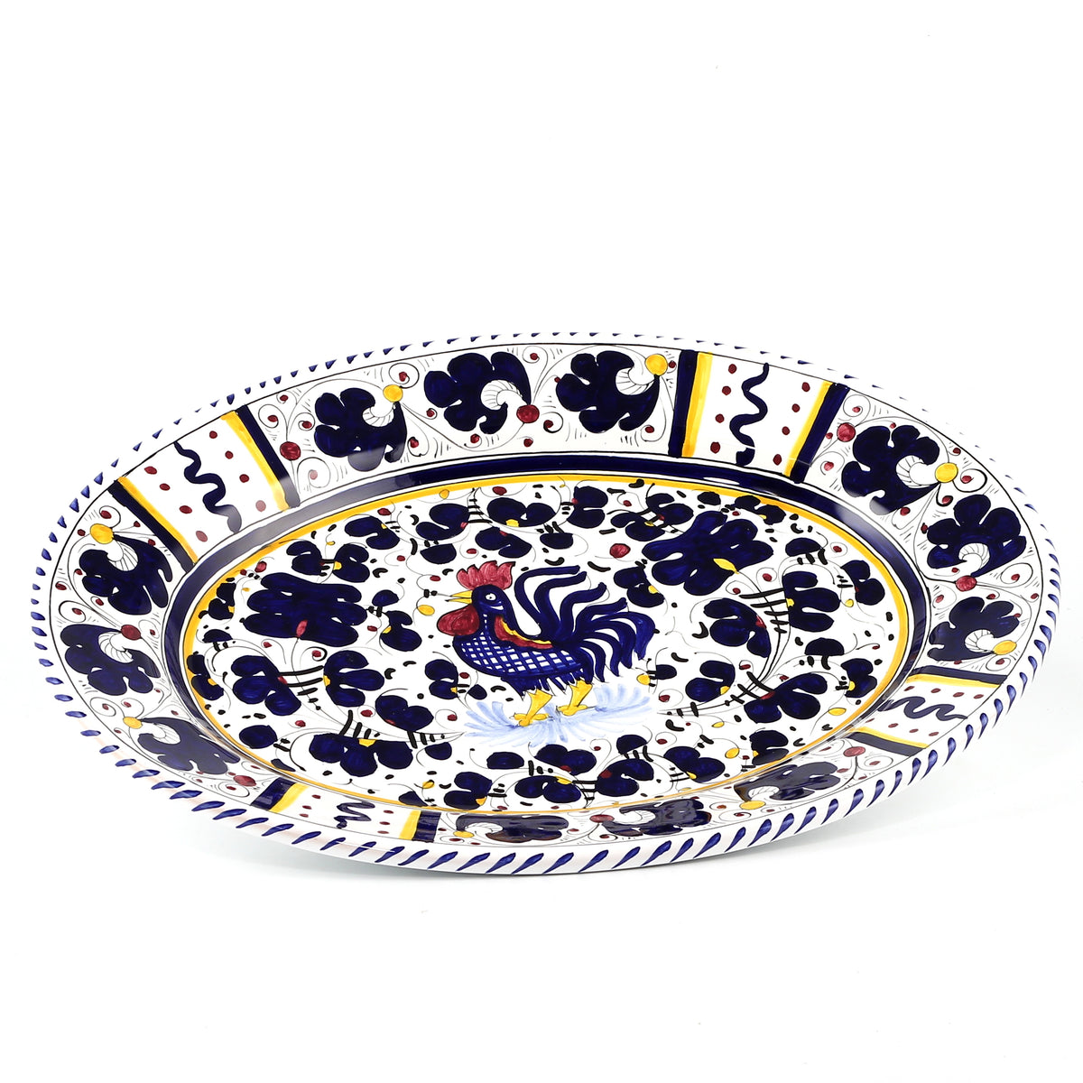 ORVIETO BLUE ROOSTER: Large Oval Platter - artisticaitalian.com