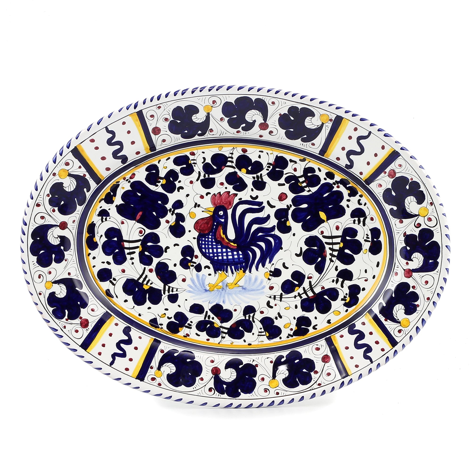 ORVIETO BLUE ROOSTER: Large Oval Platter - artisticaitalian.com