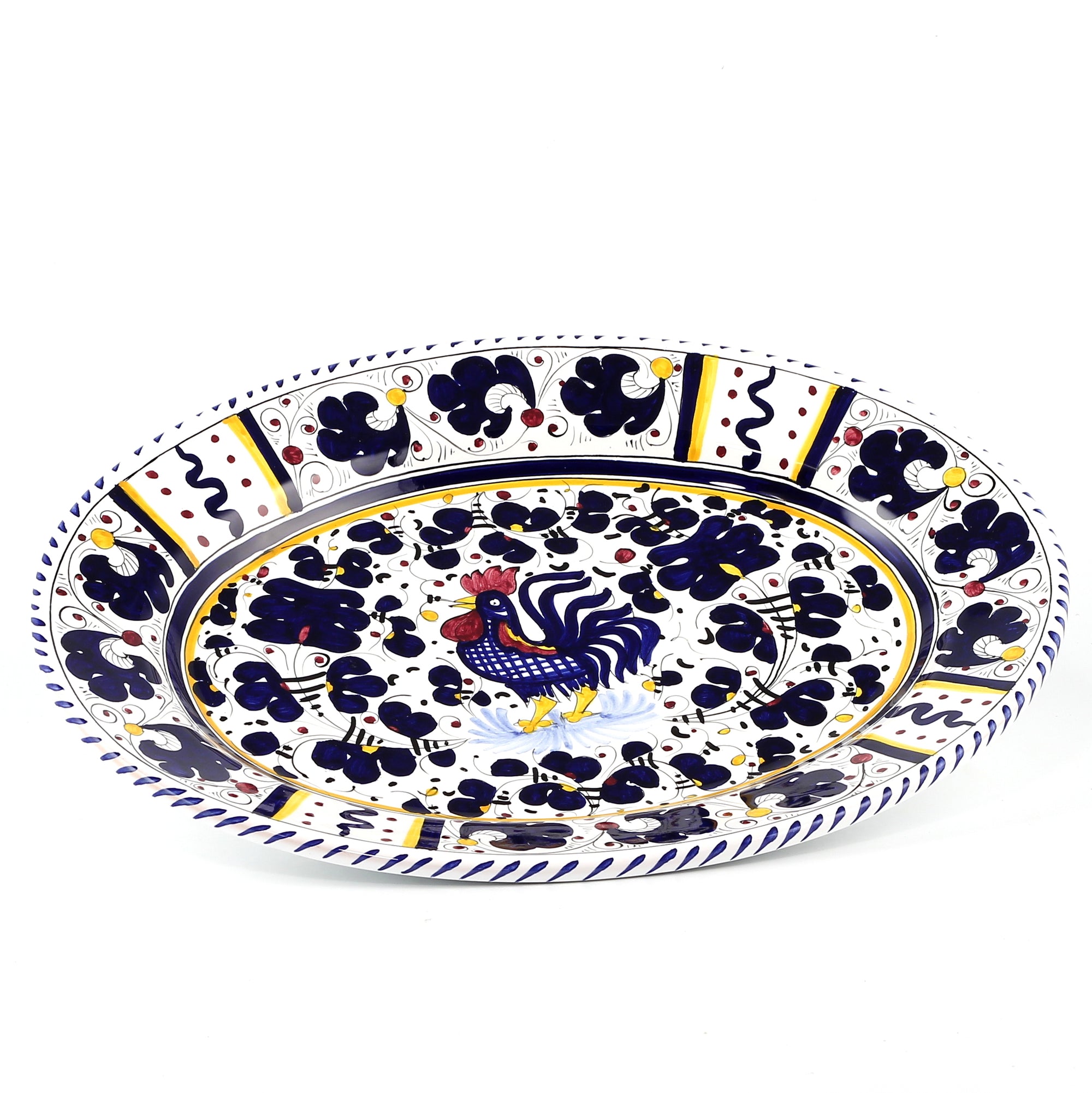 ORVIETO BLUE ROOSTER: Large Oval Platter - artisticaitalian.com