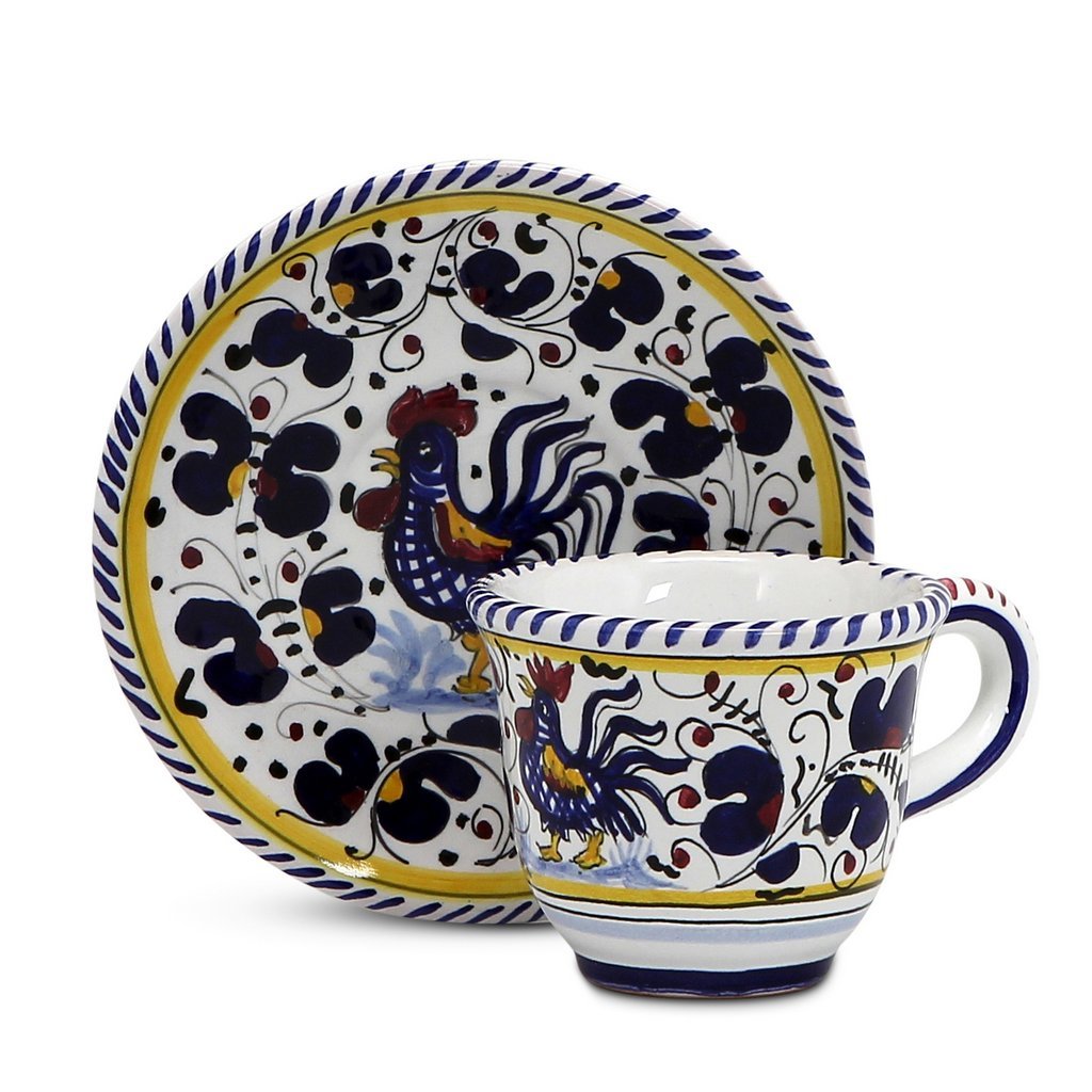 ORVIETO BLUE ROOSTER: Espresso cup and Saucer - artisticaitalian.com