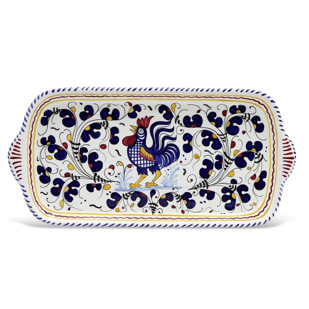 ORVIETO BLUE ROOSTER: Rectangular Tray - artisticaitalian.com