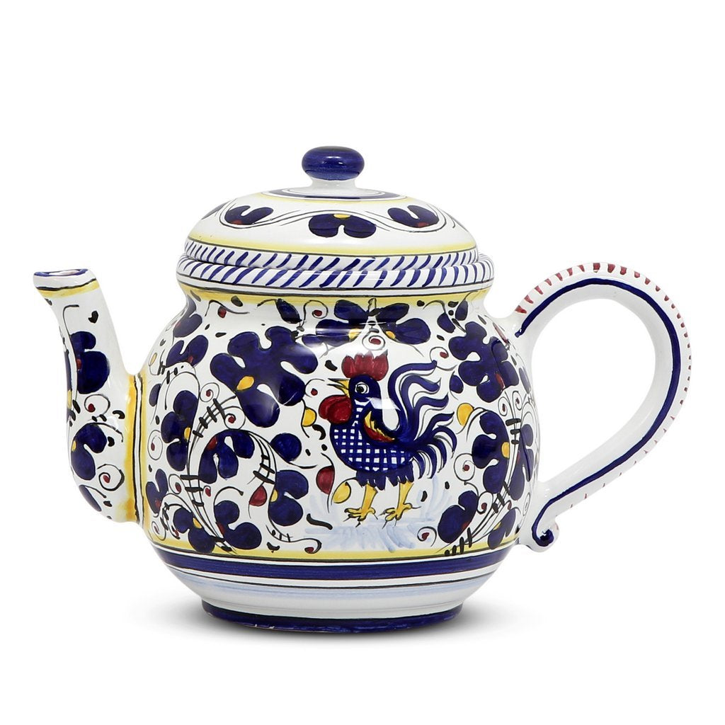 ORVIETO BLUE ROOSTER: Teapot [R] - artisticaitalian.com