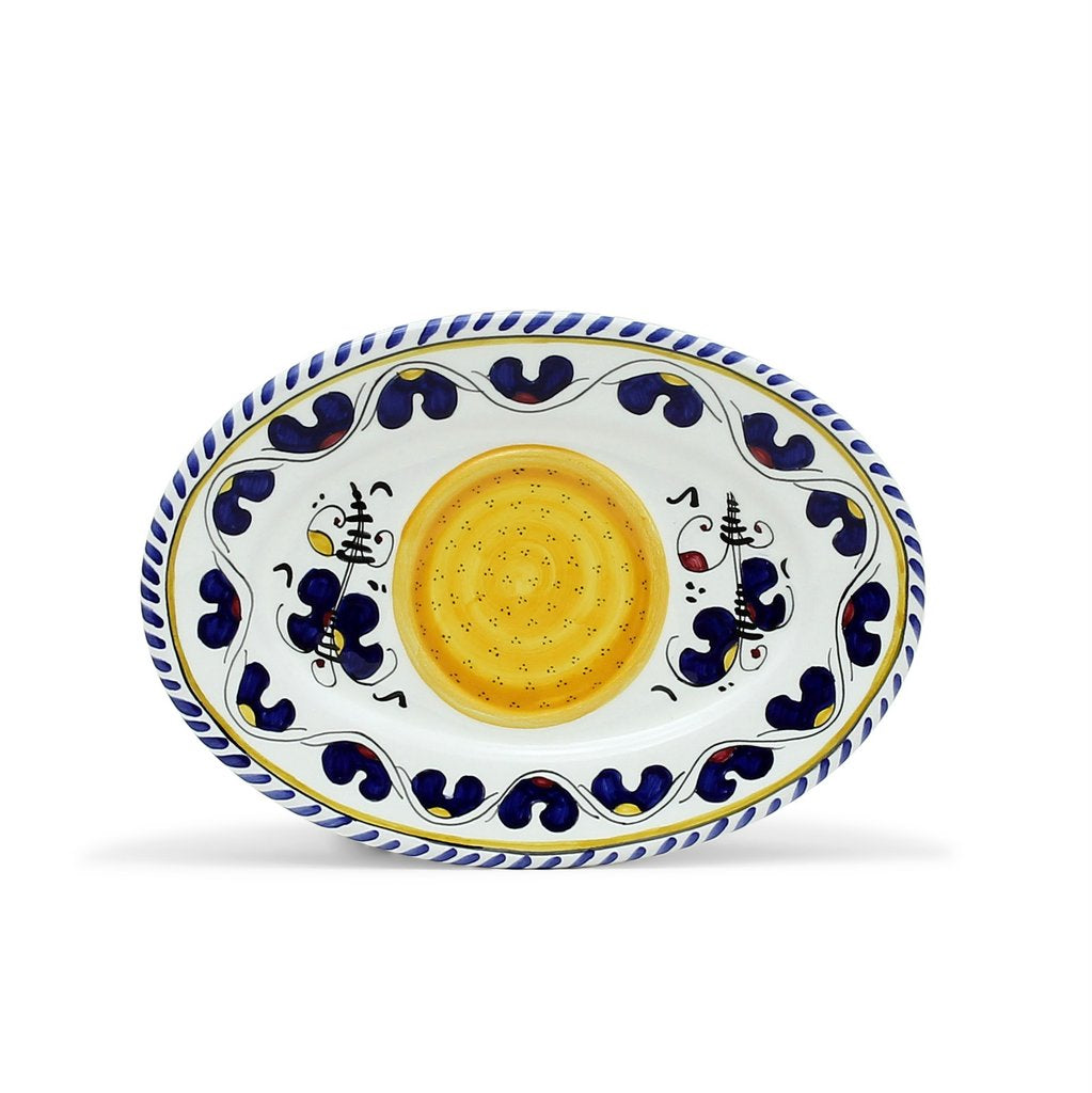 ORVIETO BLUE ROOSTER: Small Oval Plate - artisticaitalian.com