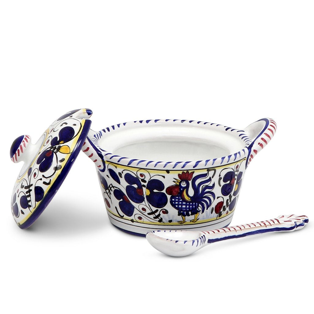 ORVIETO BLUE ROOSTER: Bundle with Butter Dish + Sauce Boat + Parmesan Bowl + Spoon Rest