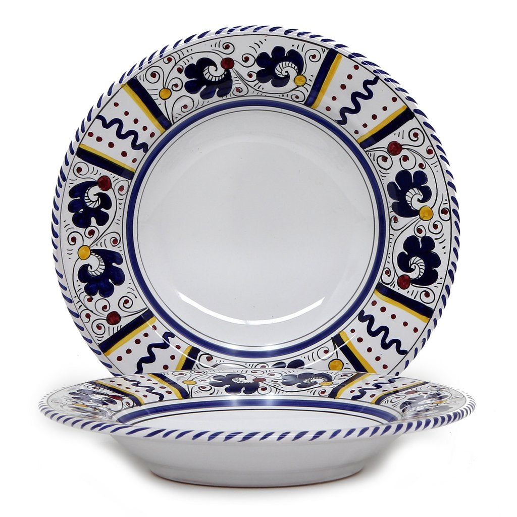 ORVIETO BLUE ROOSTER: Rim Pasta Soup Bowl (White Center) - artisticaitalian.com