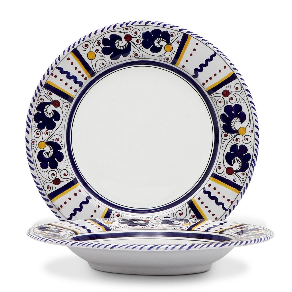 ORVIETO BLUE ROOSTER: 4 Pieces Place Setting - White center - artisticaitalian.com