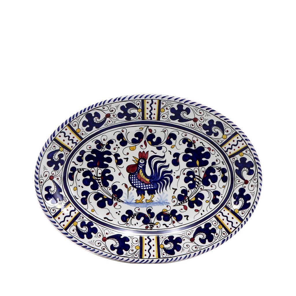 ORVIETO BLUE ROOSTER: Oval Plate - artisticaitalian.com