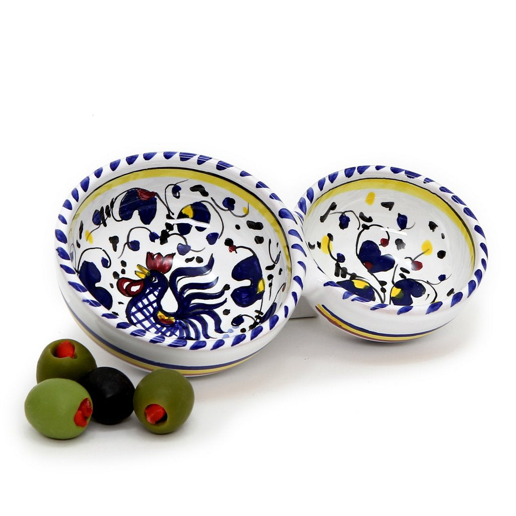 ORVIETO BLUE ROOSTER: Olive Dish Bowl - Relish, Condiments, Olive and Nuts divided bowl [R] - artisticaitalian.com