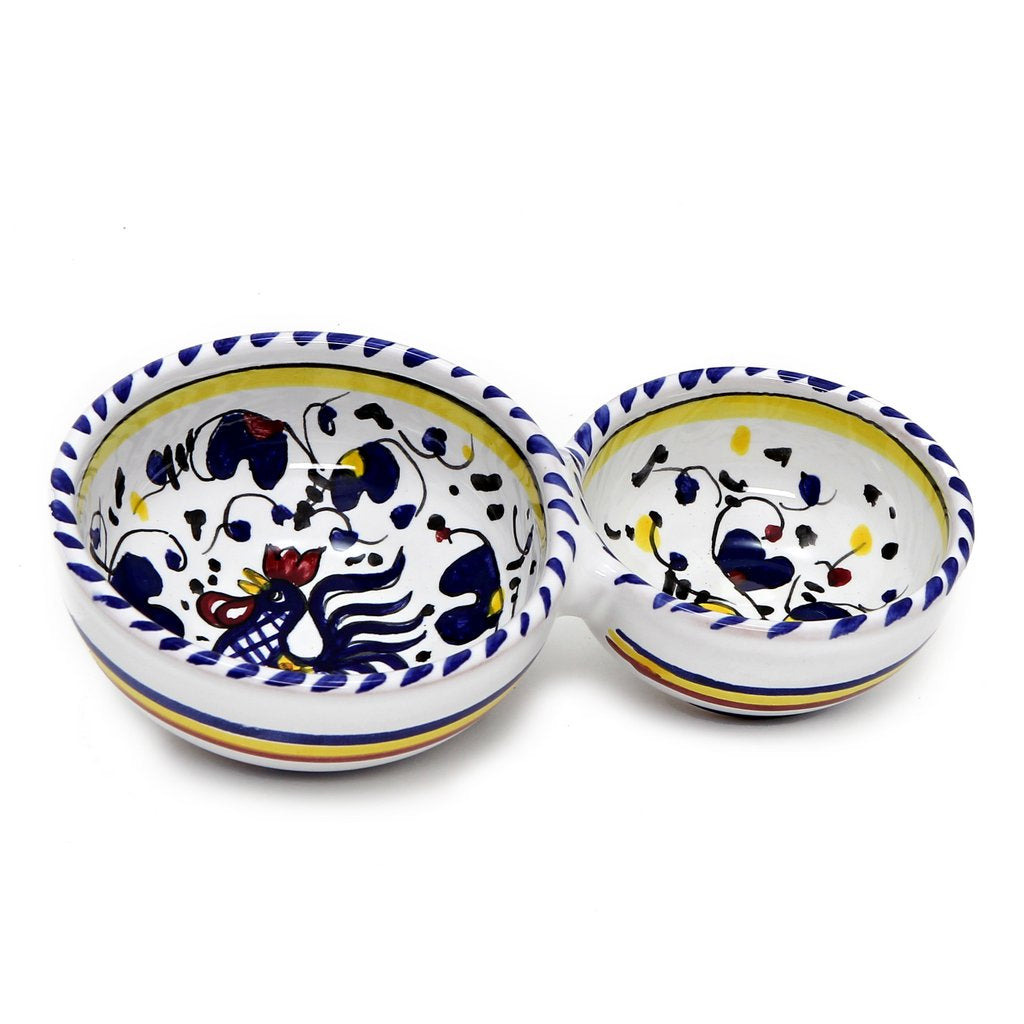 ORVIETO BLUE ROOSTER: Olive Dish Bowl - Relish, Condiments, Olive and Nuts divided bowl [R] - artisticaitalian.com