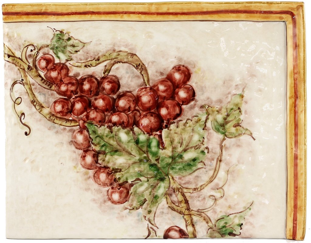 BACKSPLASH/MURAL: Modular Hand Painted ~ Vino Veritas Grapes Design (4 Tiles) - artisticaitalian.com