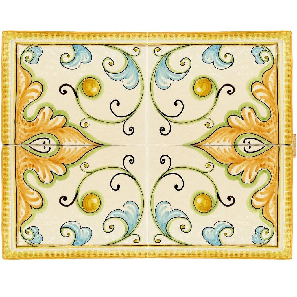 BACKSPLASH/MURAL: Modular Hand Painted ~ Gubbio Floral Vario Design (4 Tiles) - artisticaitalian.com