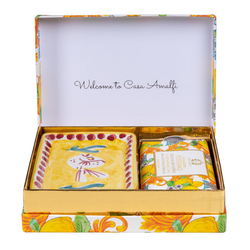 CASA AMALFI SOAPS: Scented Soap Bar with ceramic soap dish - Buongiorno Positano Set - artisticaitalian.com