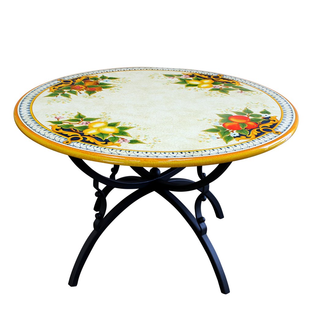 CERAMIC STONE TABLE + IRON BASE: TROPEA Design - Hand Painted in Deruta, Italy. - artisticaitalian.com