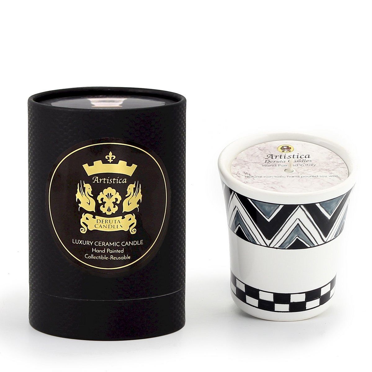 DERUTA CANDLES: Contempo Cup Candle ~ Deruta Chevron #1 Design - artisticaitalian.com