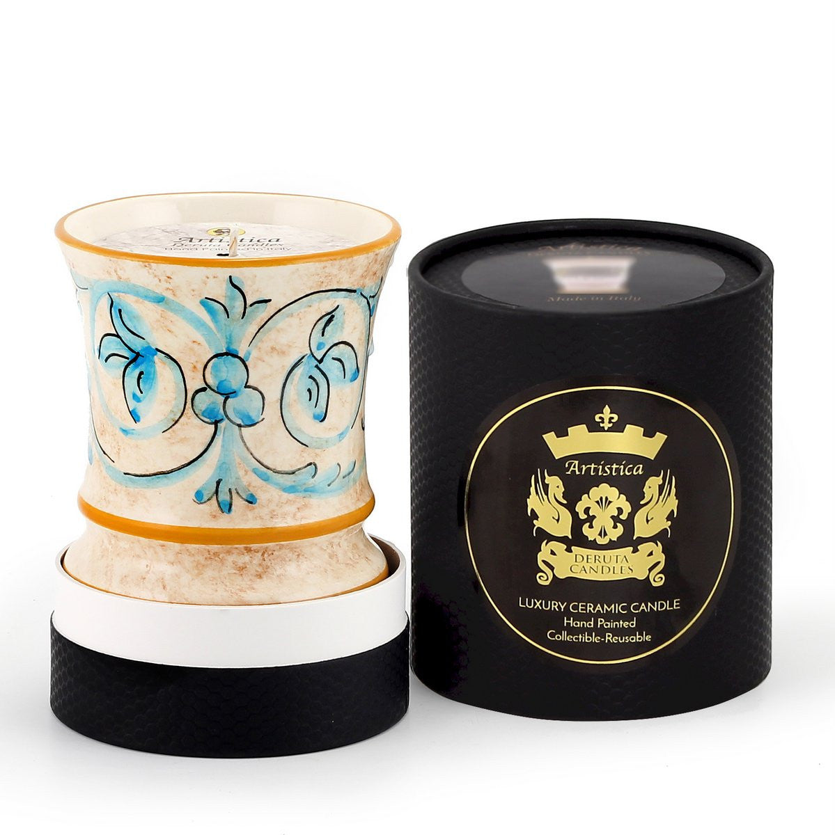 DERUTA CANDLES: Deluxe Cup Candle ~ Deruta Domitia Design - artisticaitalian.com