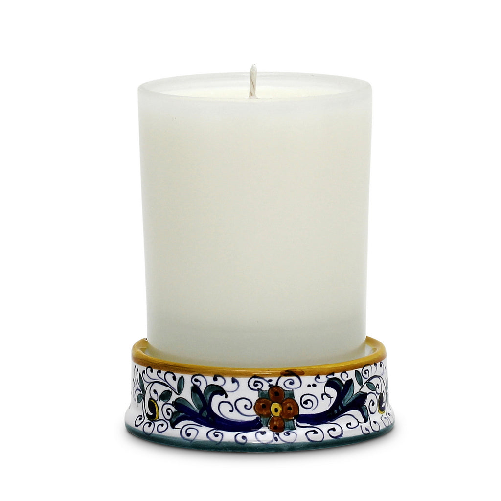 DERUTA CANDLES: Frosted Glass &amp; Deruta Ceramic Base Candle ~ Ricco Deruta Design - artisticaitalian.com