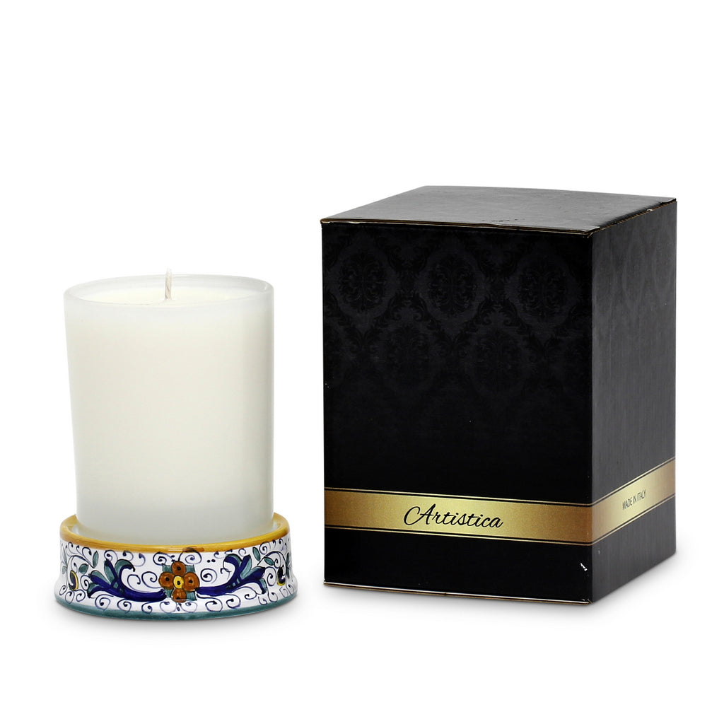 DERUTA CANDLES: Frosted Glass & Deruta Ceramic Base Candle ~ Ricco Deruta Design - artisticaitalian.com