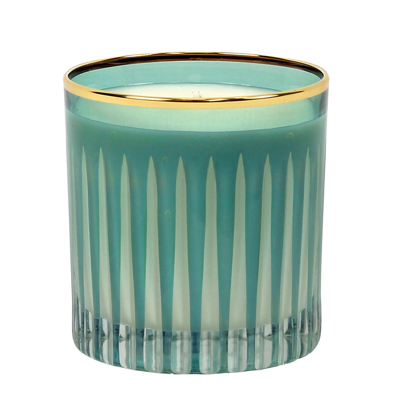 CRYSTAL CANDLES: Scented soy candle in hand engraved GREEN crystal cup ~ Blue Spruce scent - artisticaitalian.com