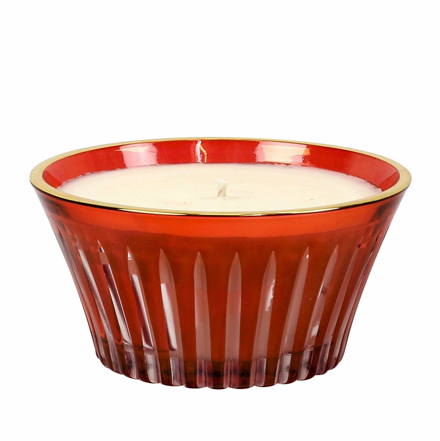 CRYSTAL CANDLES: Scented soy candle in hand engraved RED crystal cup ~ Christmas Tree scent. - artisticaitalian.com