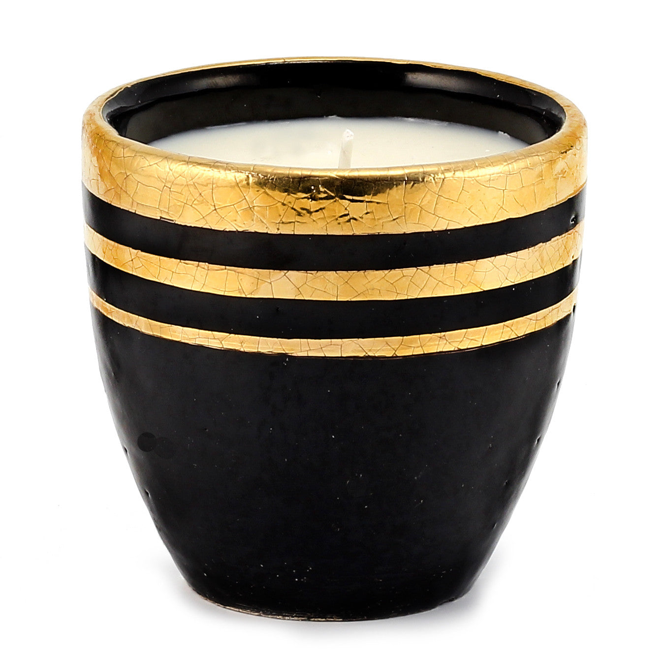 DERUTA MILANO: Large Candle Black with Hand Painted Pure Gold Stripes - artisticaitalian.com