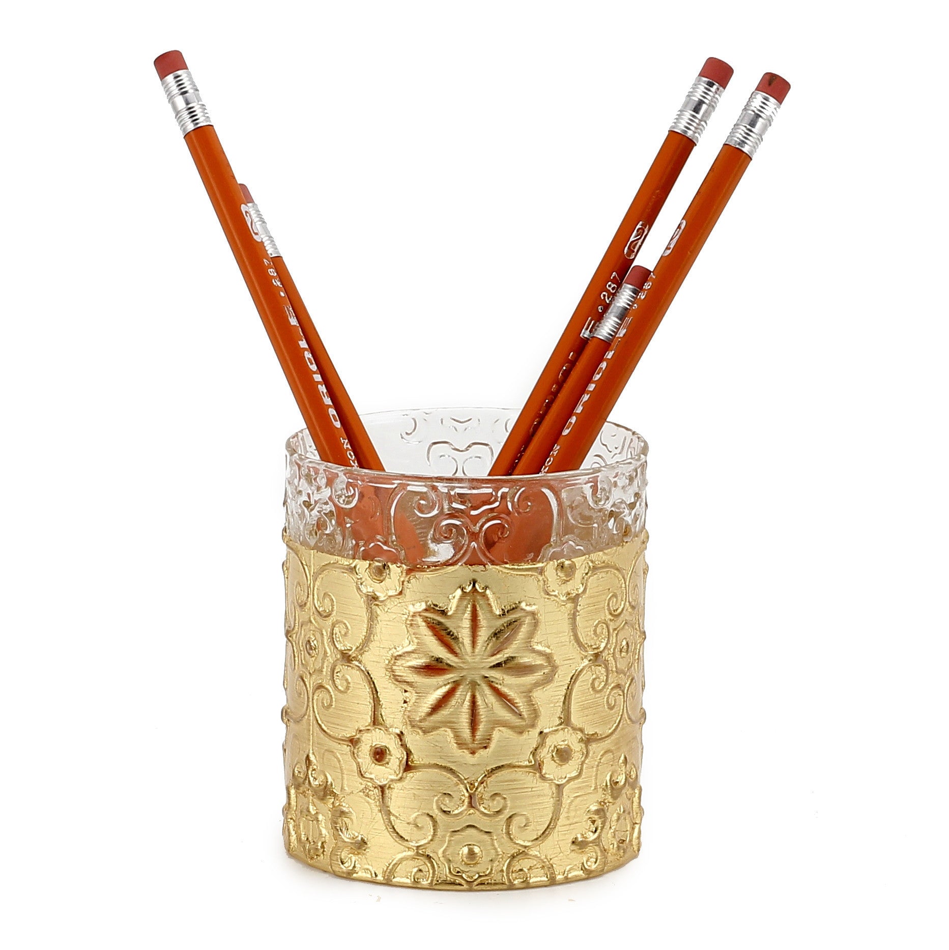 CRYSTAL CANDLES: Bass relief Design with Gold Leaf finish ~ (10 Oz) - artisticaitalian.com