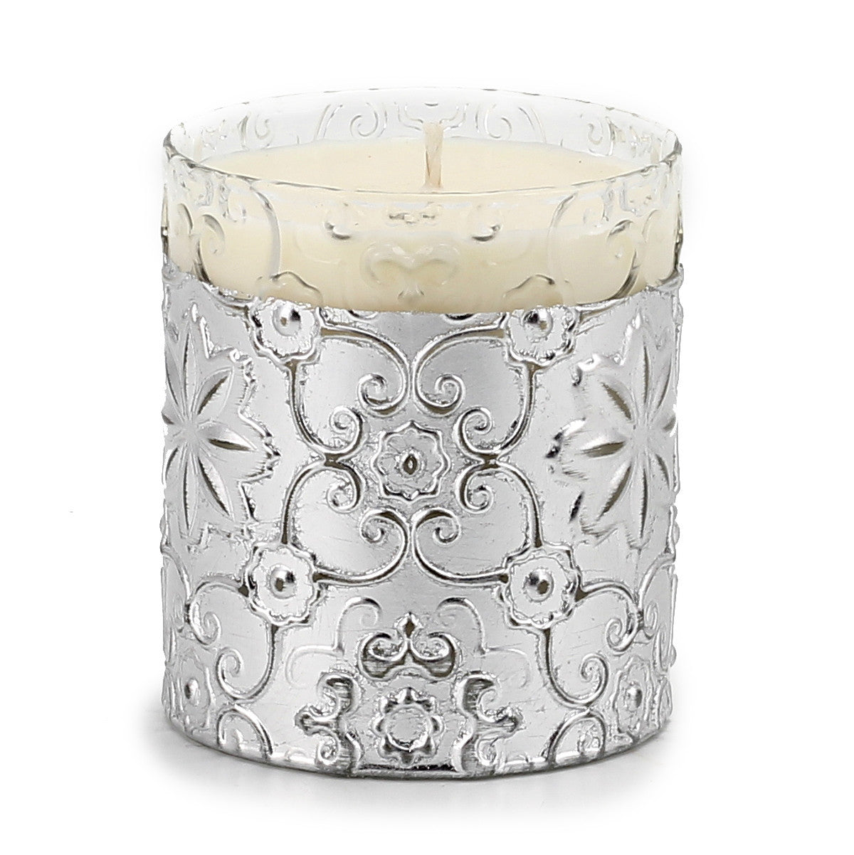 CRYSTAL CANDLES: Bass relief Design with Silver Leaf finish ~ (10 Oz) - artisticaitalian.com