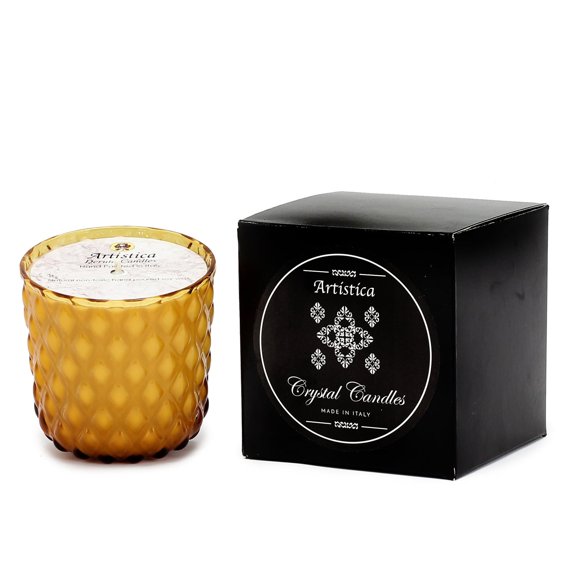 CRYSTAL CANDLES: Net Glass Design Candle ~ AMBER (10 Oz) - artisticaitalian.com