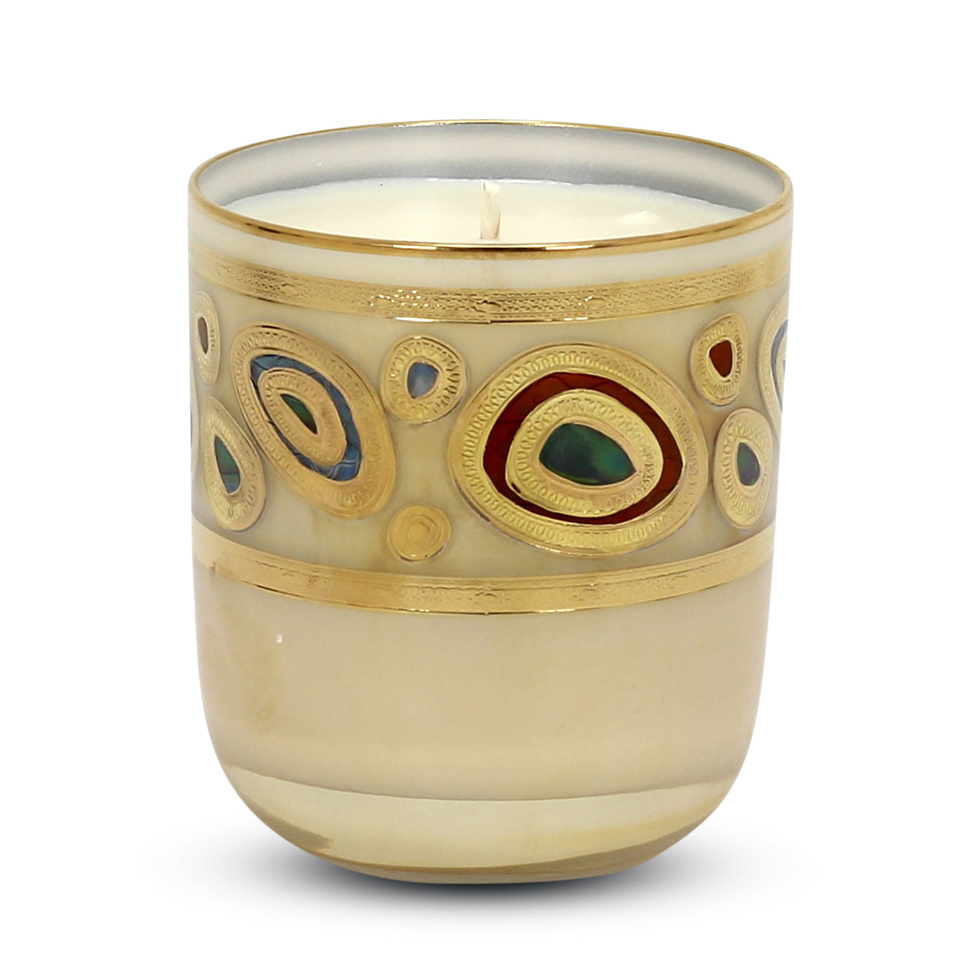 CRYSTAL CANDLES: Regalia Design candle with 14 Carats Gold finish Cream glass  ~ (10 Oz) - artisticaitalian.com