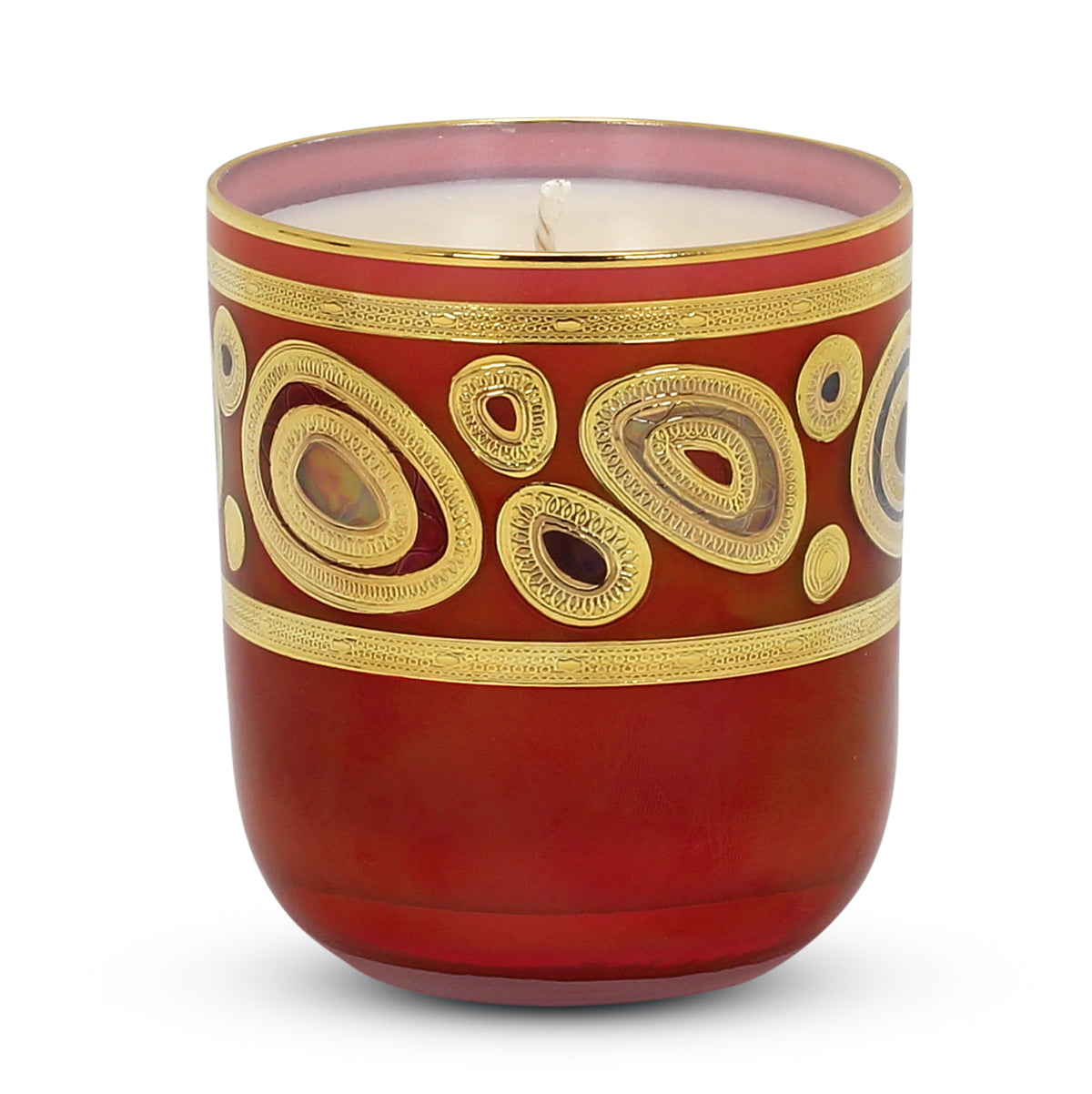 CRYSTAL CANDLES: Regalia Design candle with 14 Carats Gold finish Orange Glass  ~ (10 Oz) - artisticaitalian.com